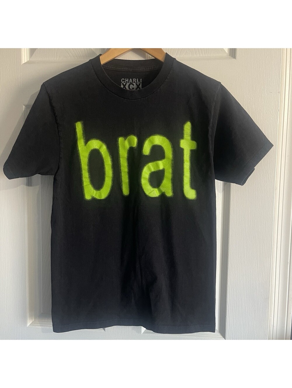 Charli XCX Brat Spray Paint Logo T-Shirt Women S Slim Black Green Cotton Merch